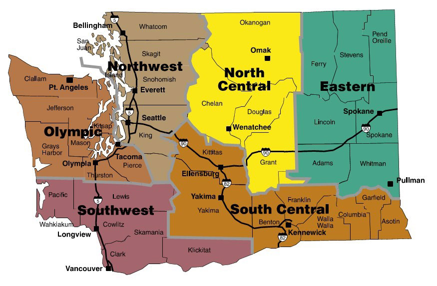 Our generator service regions in Washington State