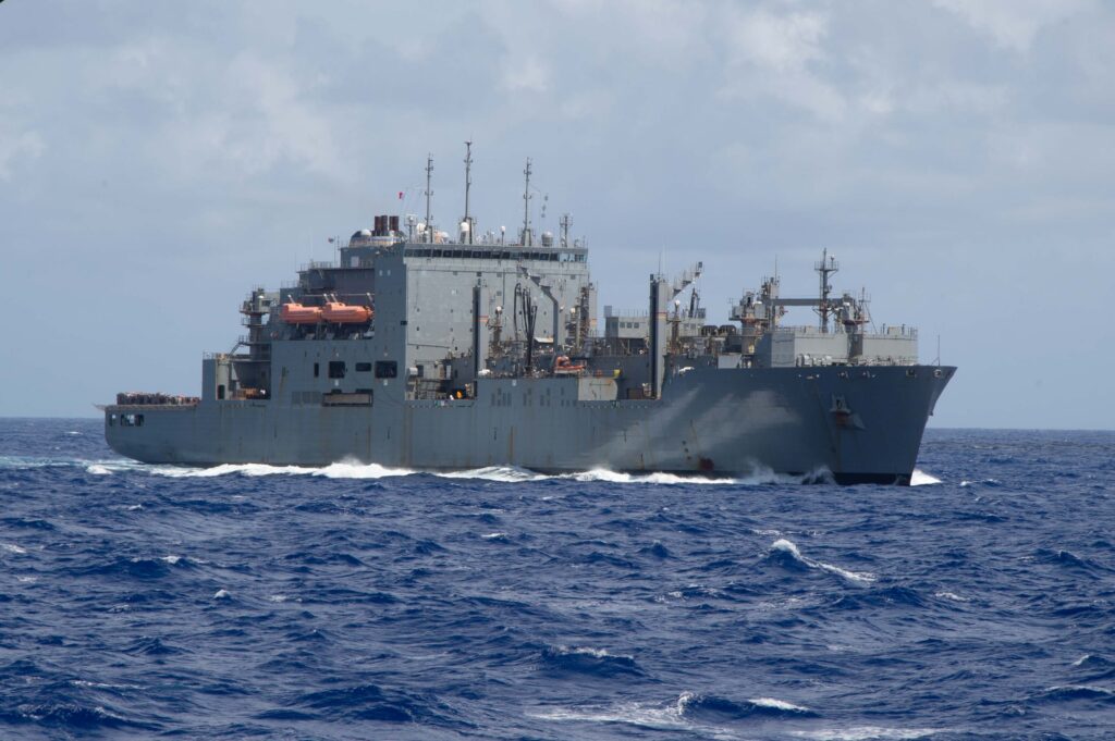 USS Ronald Reagan (CVN 76) conducts fueling-at-sea and replenishment-at-sea with USNS Rappahannock (T-AO 204) and USNS Cesar Chavez (T-AKE 14)